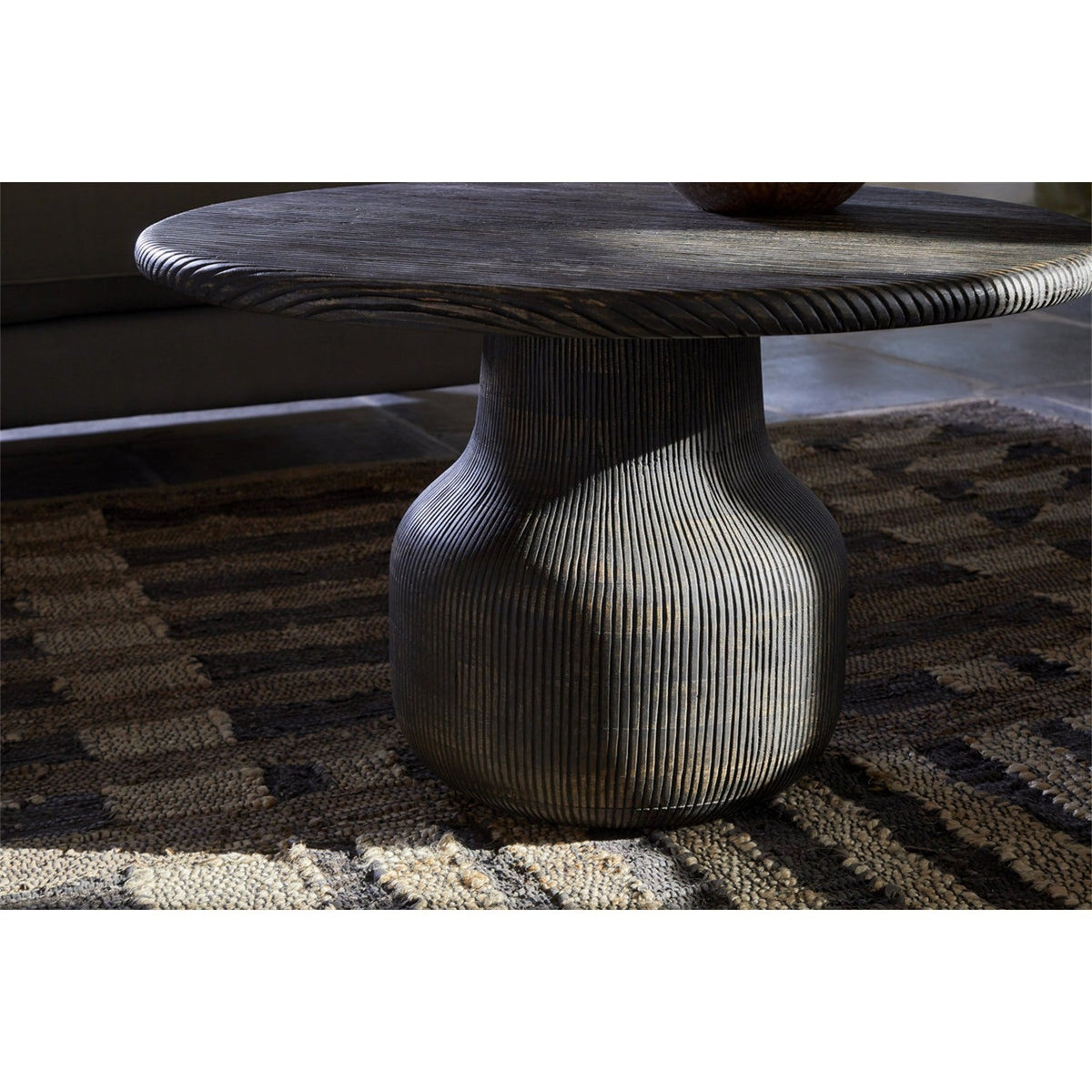 Vivan Grooved Mango Wood Coffee Table - Charcoal