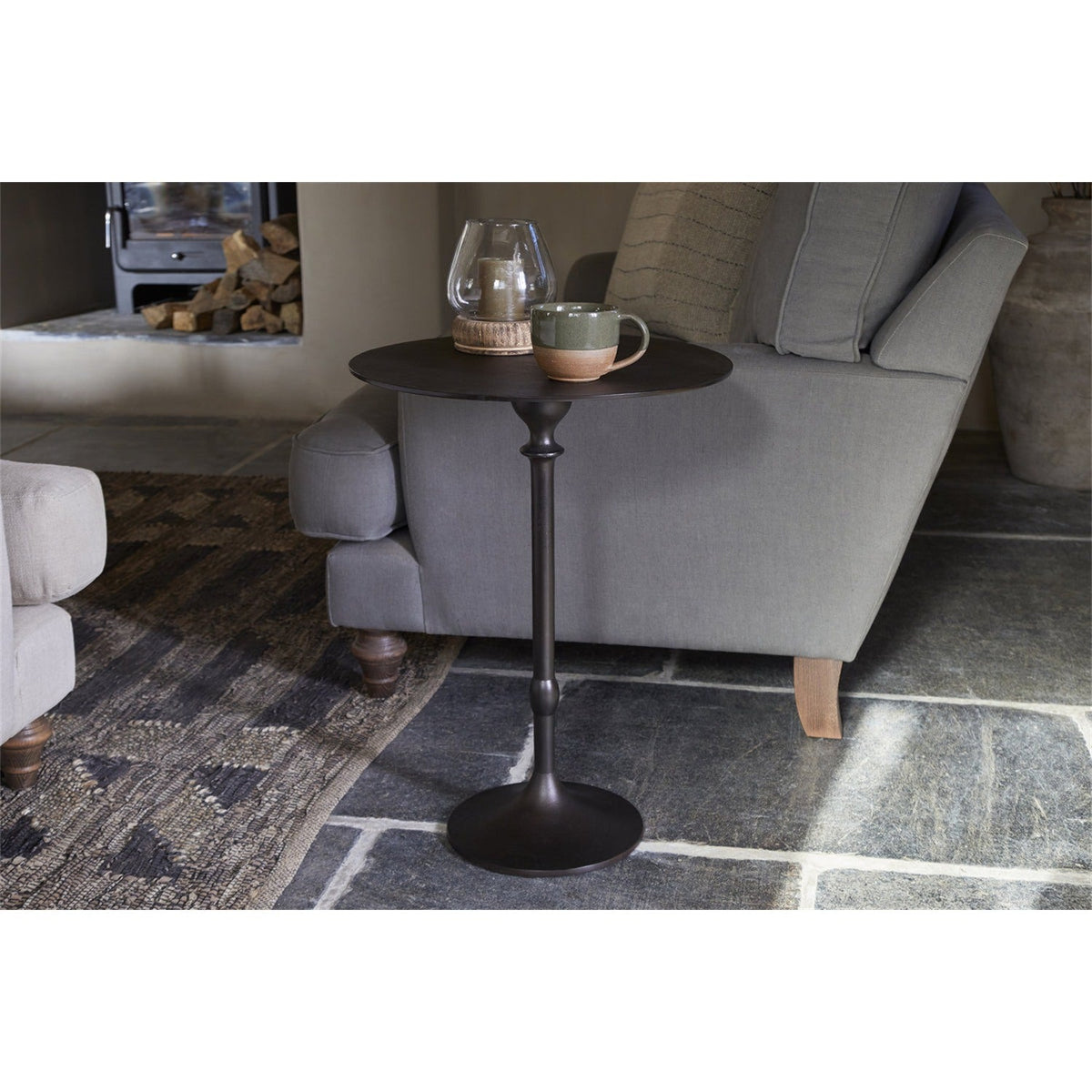 Lahar Cast Metal Tall Side Table - Aged Black