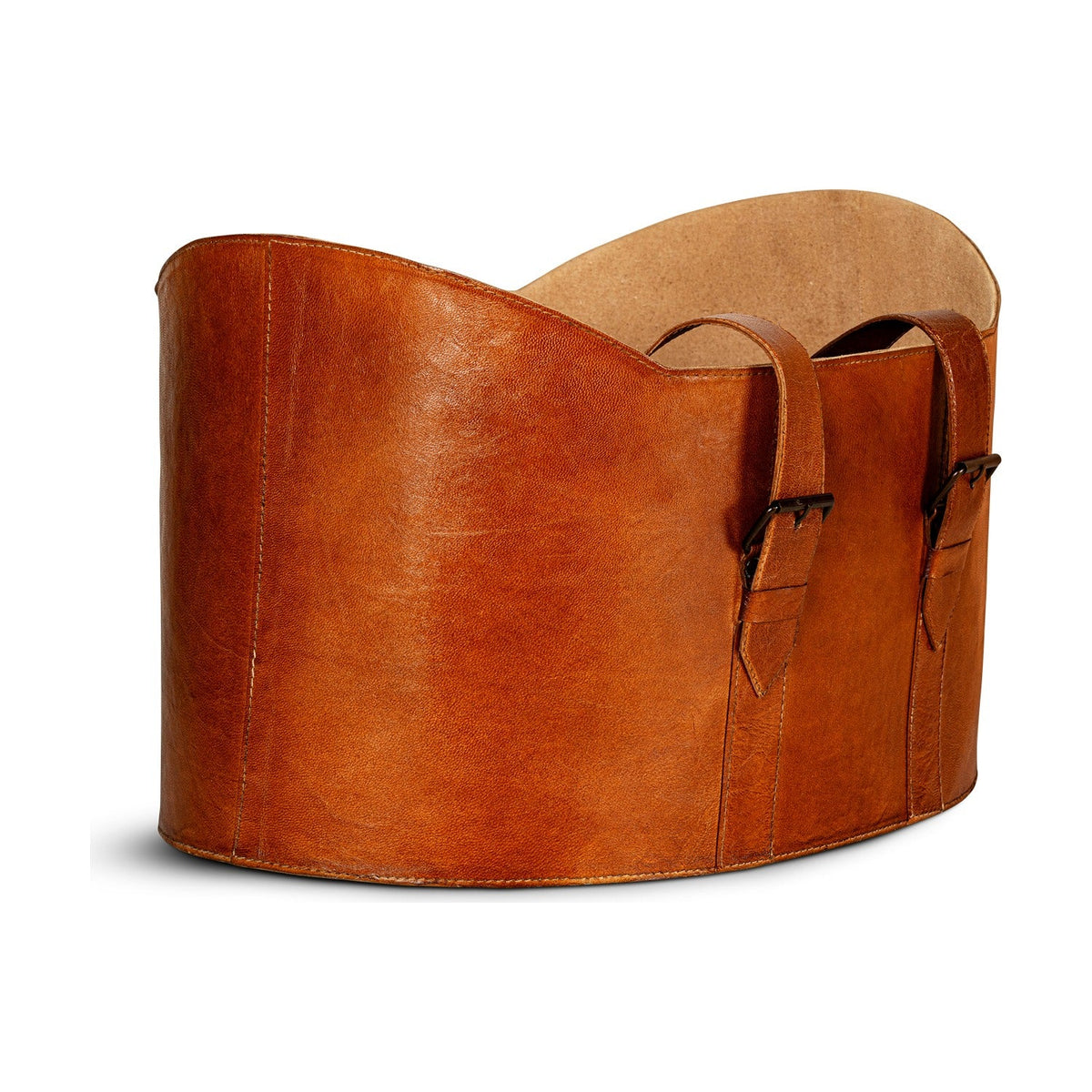 Panasi Wide Leather Storage Basket - Tan
