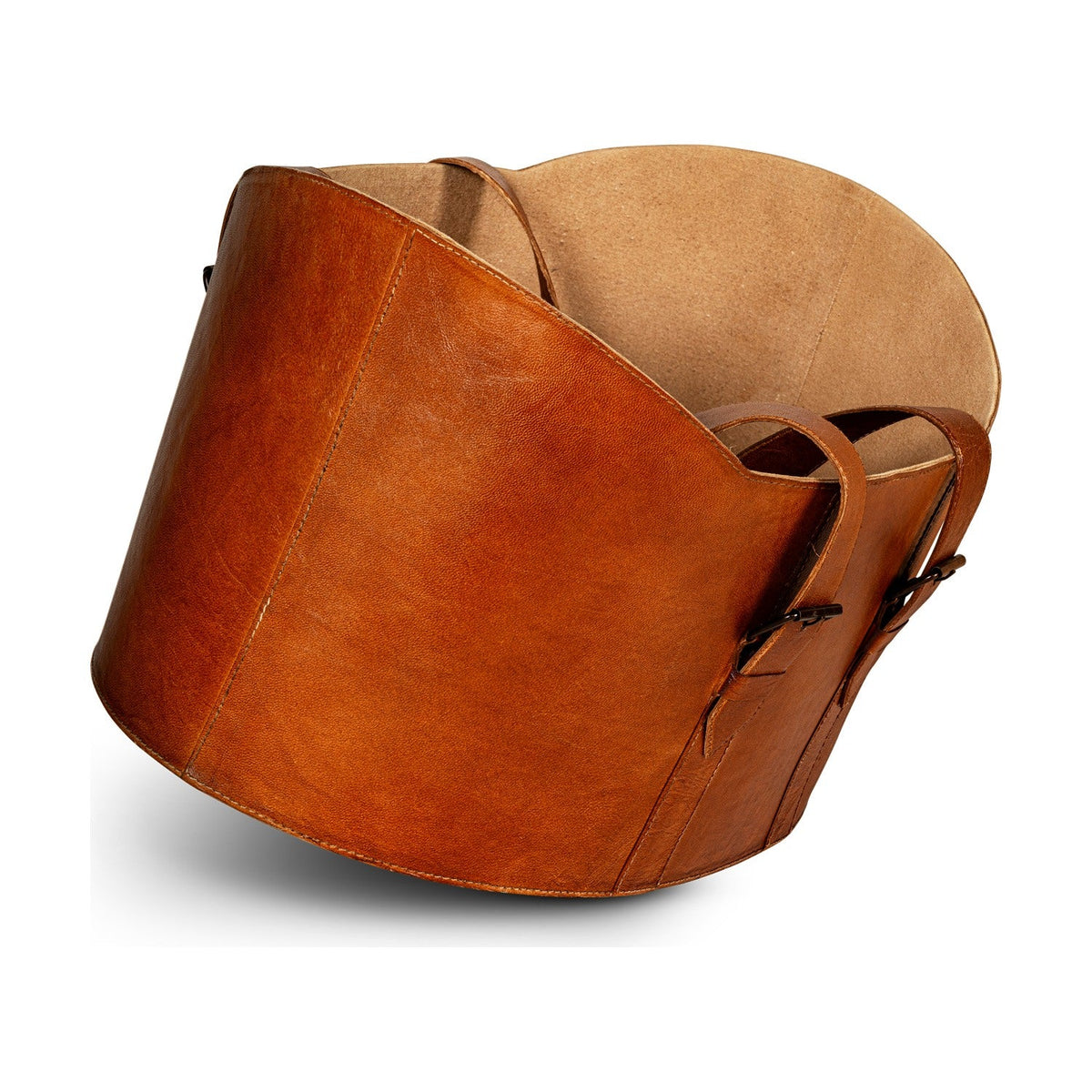 Panasi Wide Leather Storage Basket - Tan