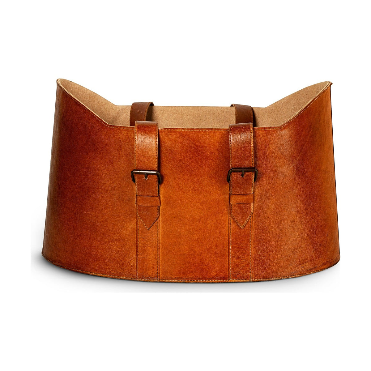 Panasi Wide Leather Storage Basket - Tan