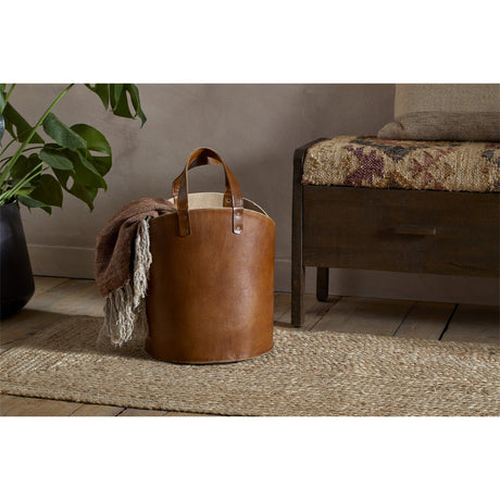 Panasi Tall Leather Storage Basket - Tan