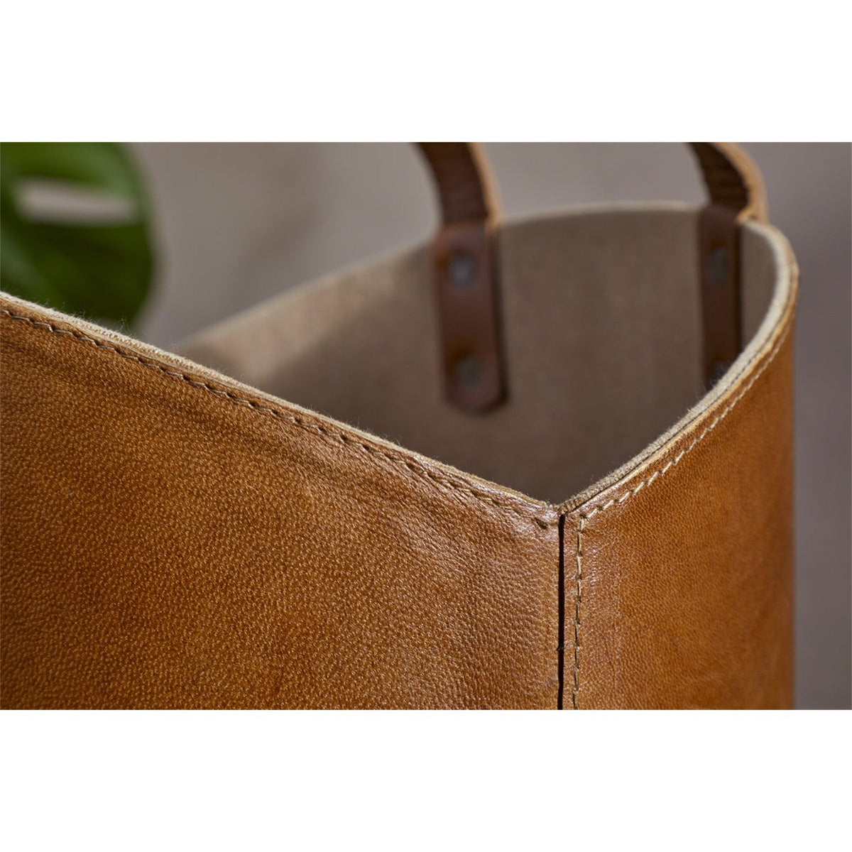 Panasi Tall Leather Storage Basket - Tan