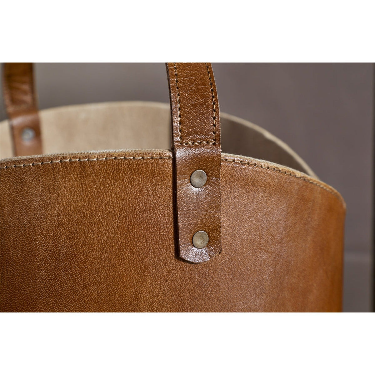 Panasi Tall Leather Storage Basket - Tan