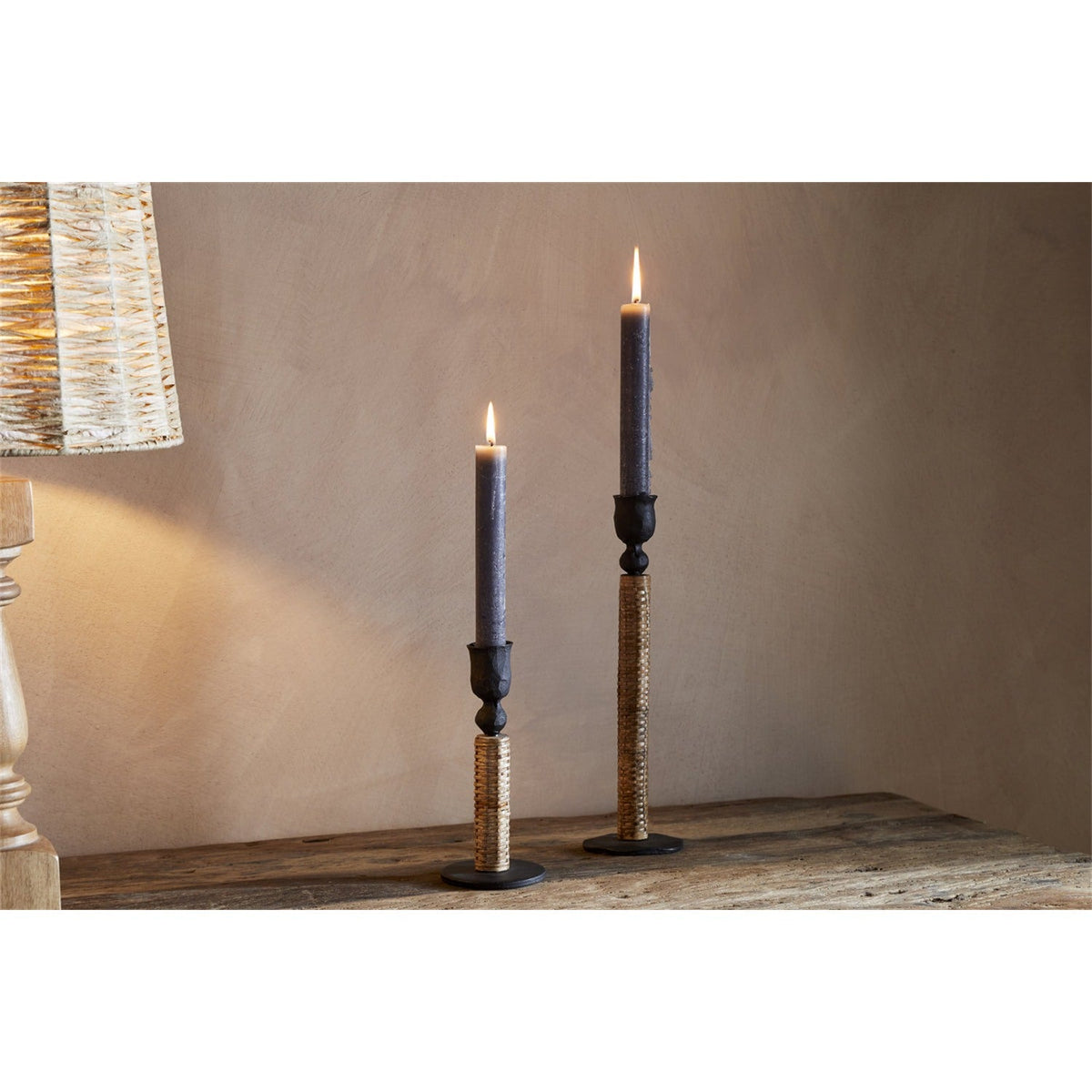 Musika Large Woven Candlestick - Black & Natural