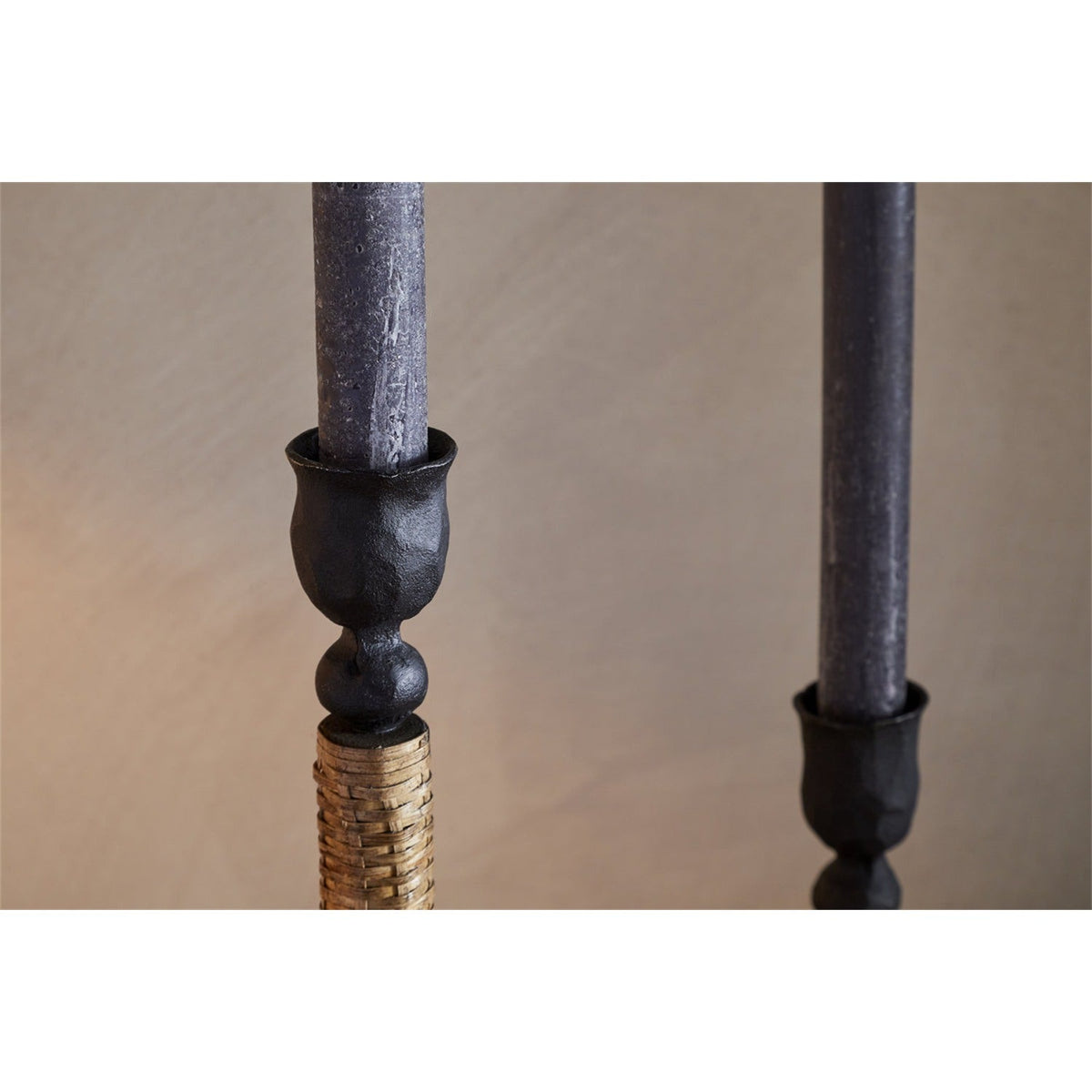 Musika Large Woven Candlestick - Black & Natural