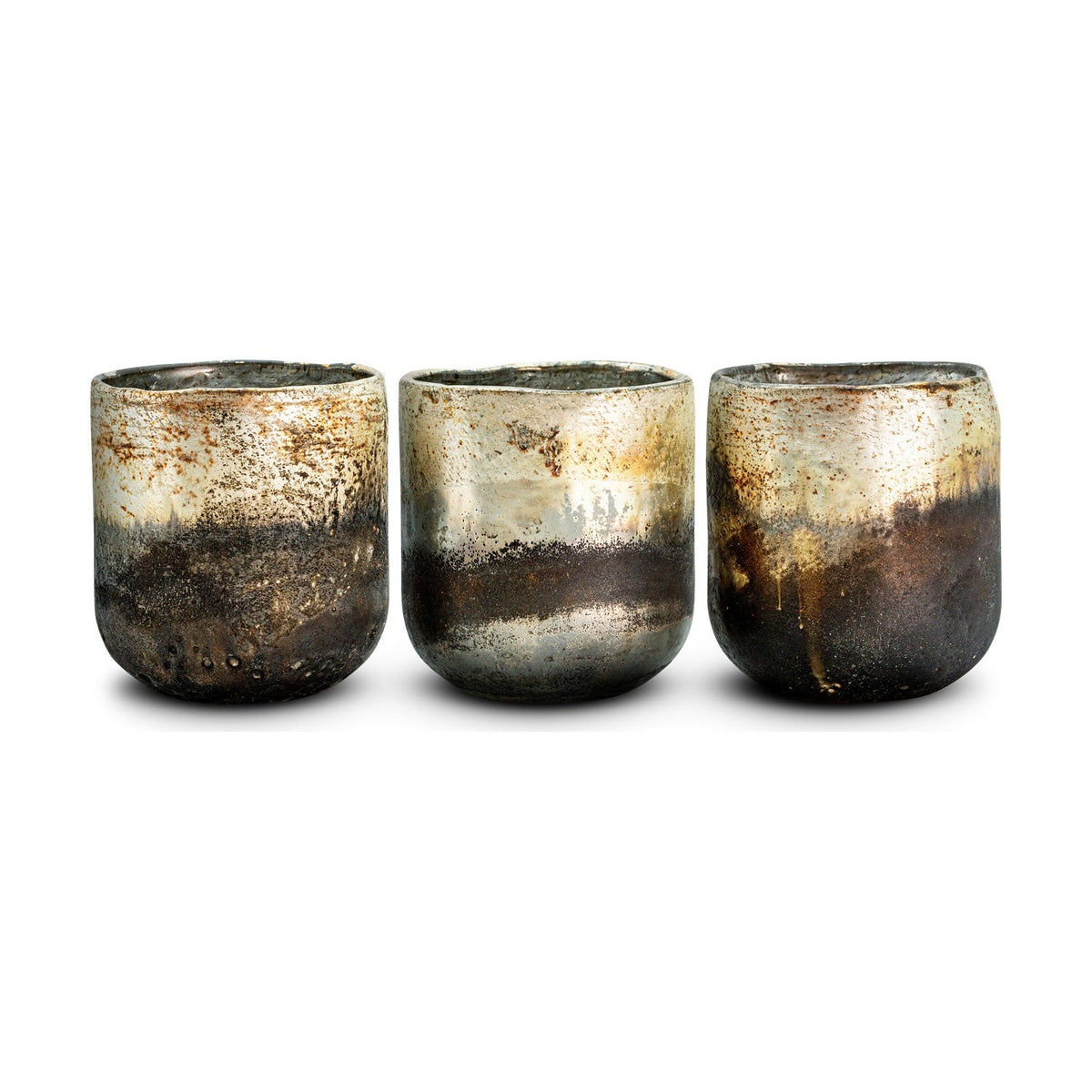 Furaha Glass Tealight Holder - Frosted Black - Set of 3