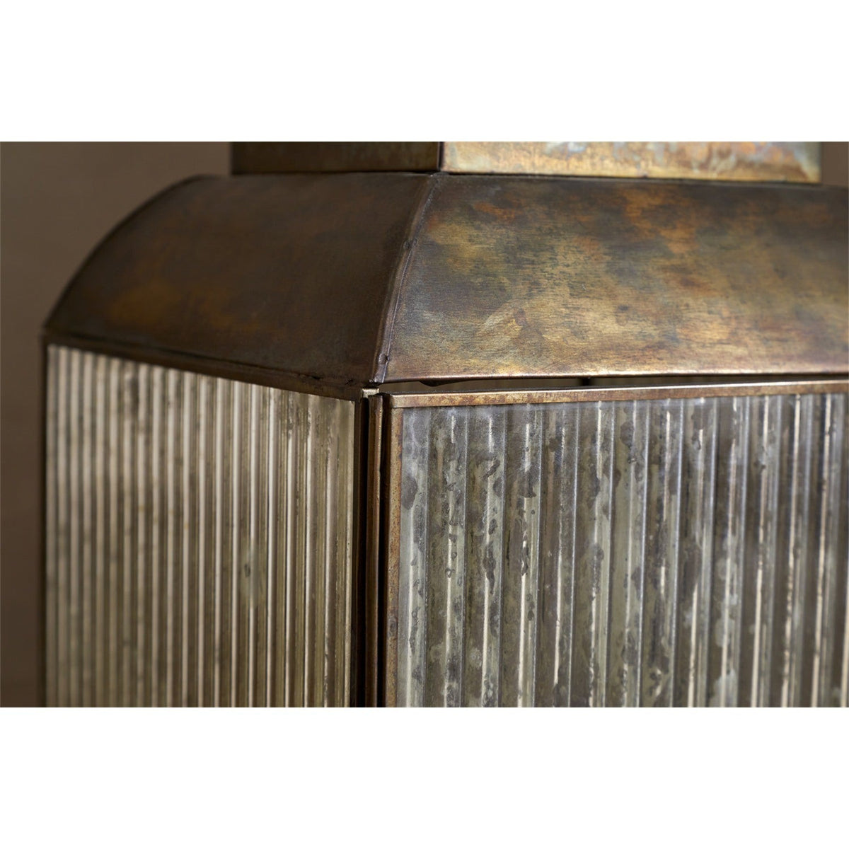 Ruala Ribbed Mercury Glass Lantern - Brass