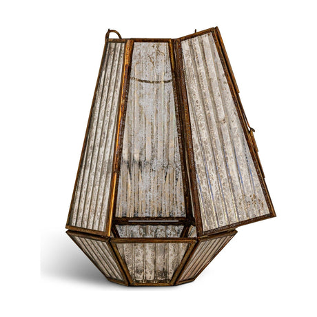 Igbo Ribbed Mercury Glass Lantern - Brass