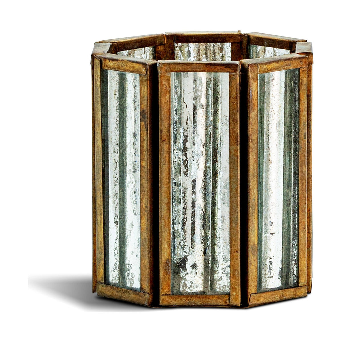 Tyma Small Silvered Glass Tealight Holder - Brass