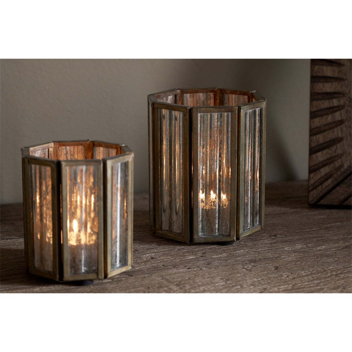 Tyma Medium Silvered Glass Tealight Holder - Brass