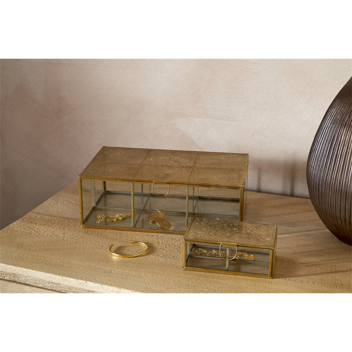 Kijang Small Perforated Jewellery Box - Brass & Clear
