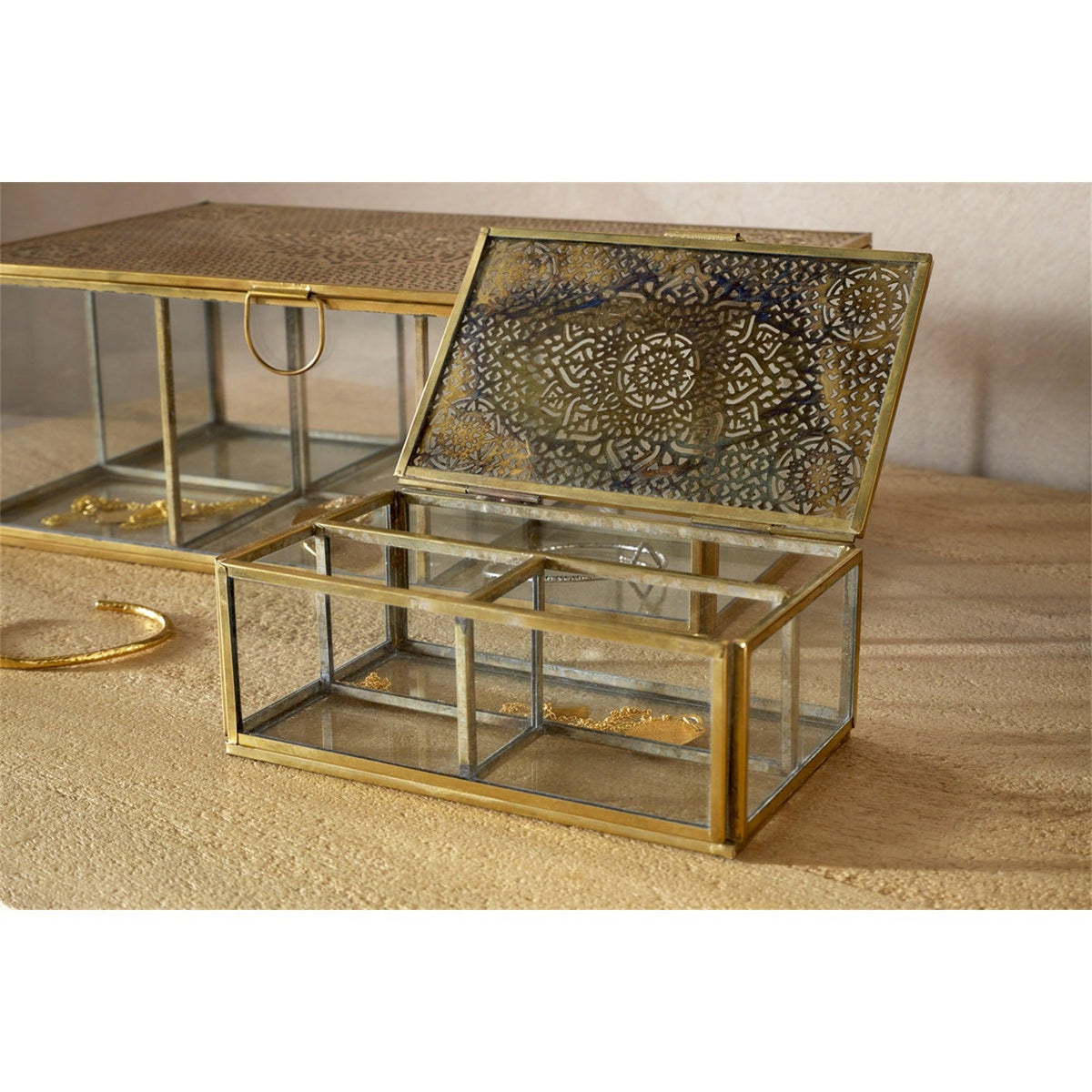 Kijang Small Perforated Jewellery Box - Brass & Clear