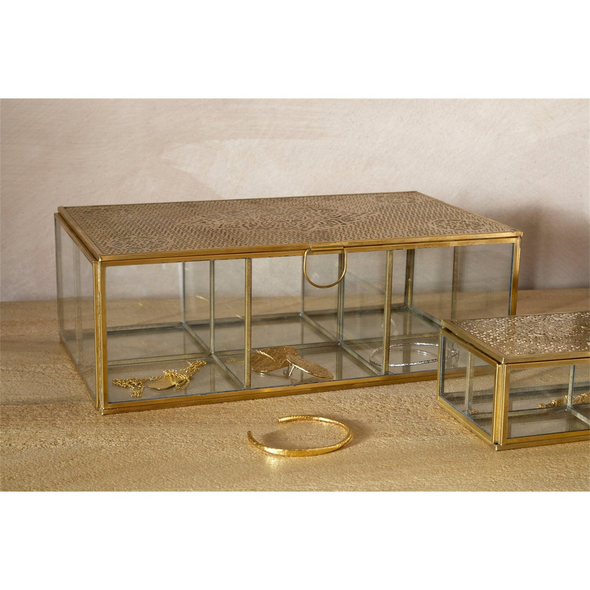 Kijang Small Perforated Jewellery Box - Brass & Clear
