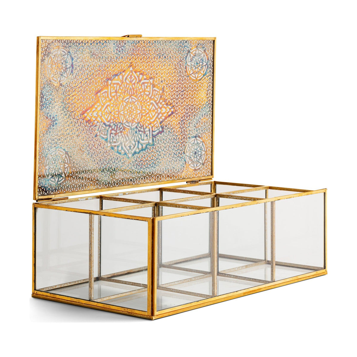 Kijang Large Perforated Jewellery Box - Brass & Clear