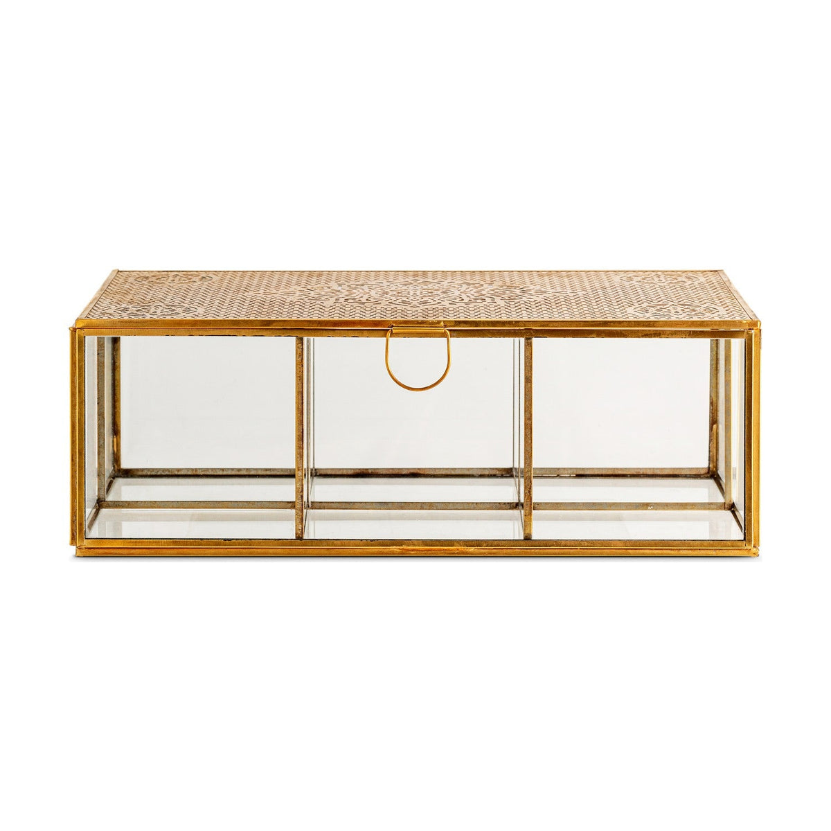 Kijang Large Perforated Jewellery Box - Brass & Clear