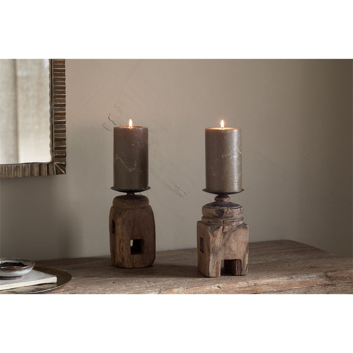 Rana Reclaimed Wood Candle Holder - Natural