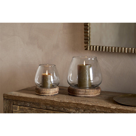 Ika Small Mango Wood Hurricane Lantern - Natural & Clear