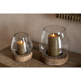 Ika Small Mango Wood Hurricane Lantern - Natural & Clear