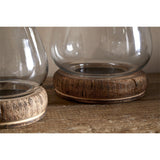 Ika Small Mango Wood Hurricane Lantern - Natural & Clear