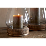 Ika Large Mango Wood & Glass Lantern - Natural & Clear