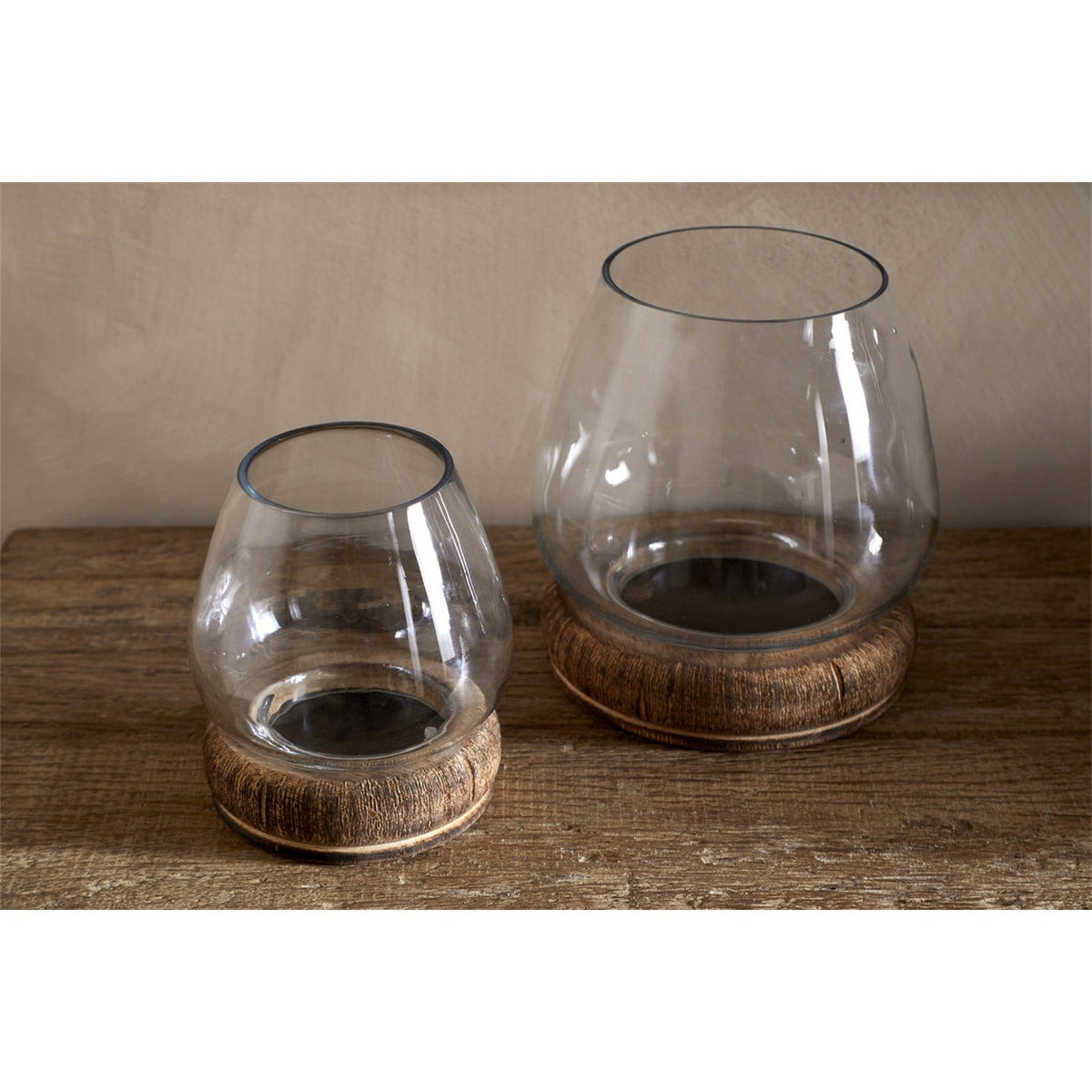 Ika Large Mango Wood & Glass Lantern - Natural & Clear