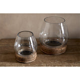 Ika Large Mango Wood & Glass Lantern - Natural & Clear