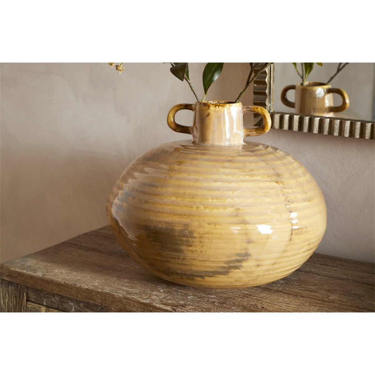 Hujan Textured Ceramic Vase - Ochre