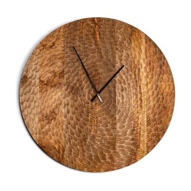 Shahar Carved Mango Wood Wall Clock - Brown