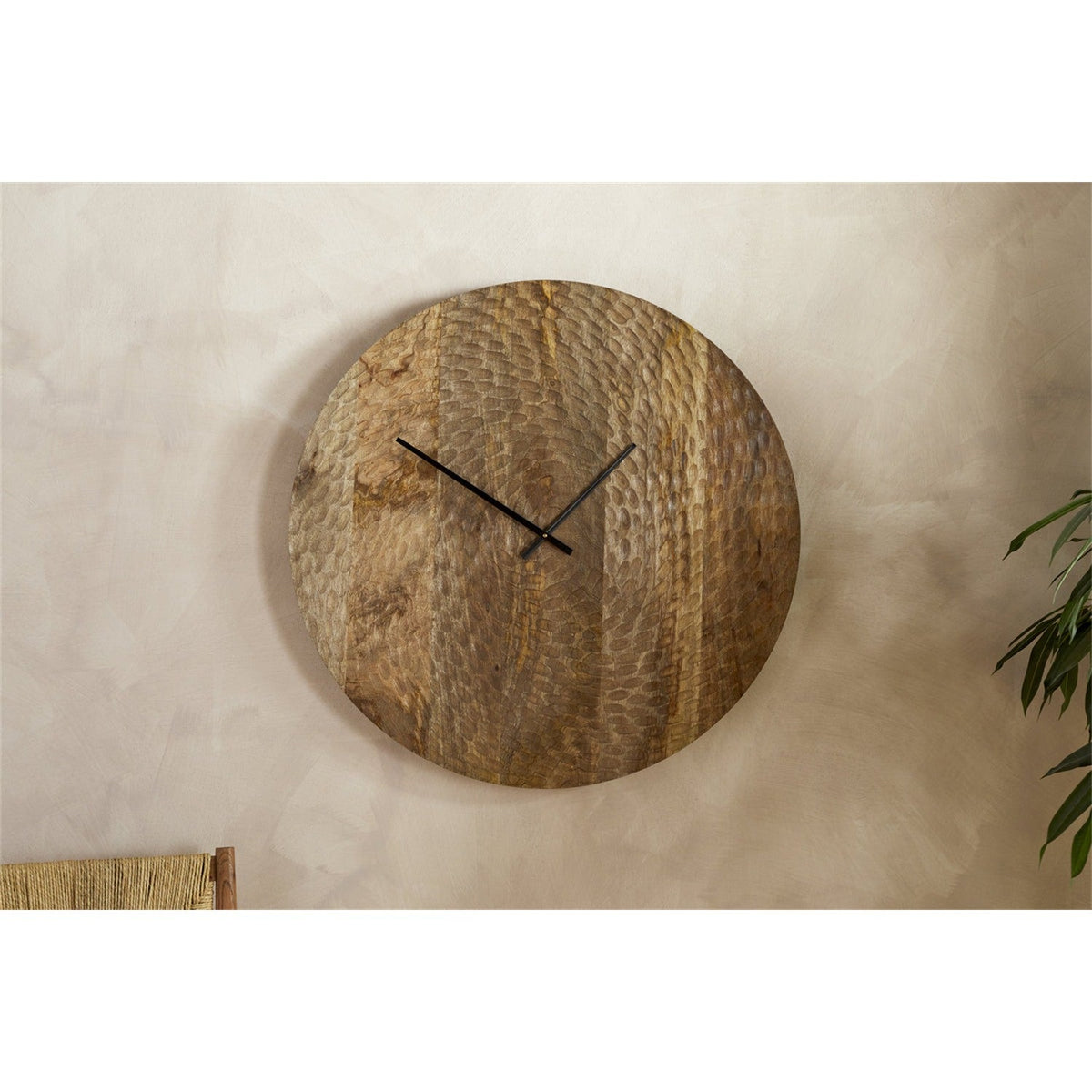 Shahar Carved Mango Wood Wall Clock - Brown