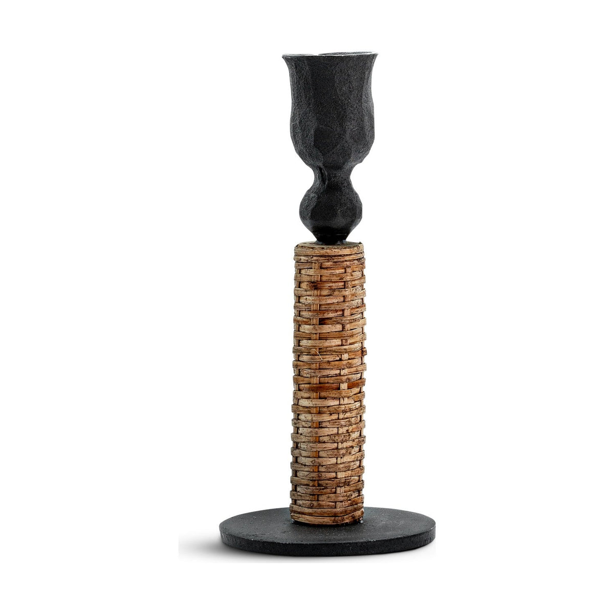 Musika Small Woven Candlestick - Black & Natural