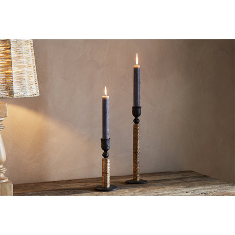 Musika Small Woven Candlestick - Black & Natural