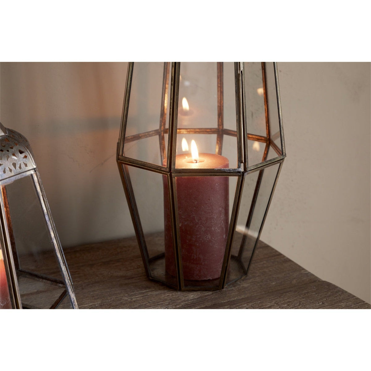 Nyiruan Large Glass Lantern - Brass & Clear