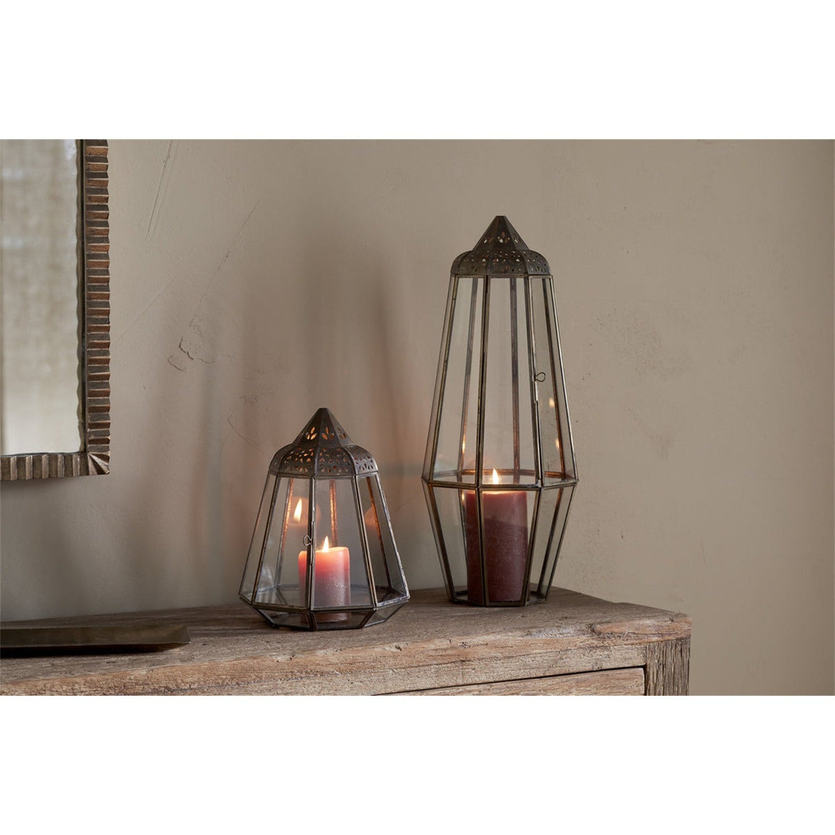 Nyiruan Large Glass Lantern - Brass & Clear