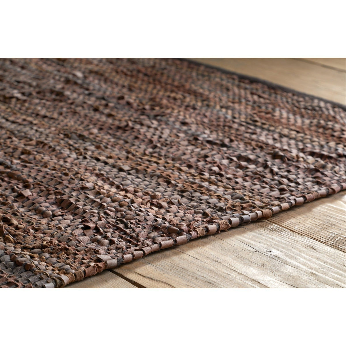 Ele 150 x 240cm Handwoven Recycled Leather Rug - Tan