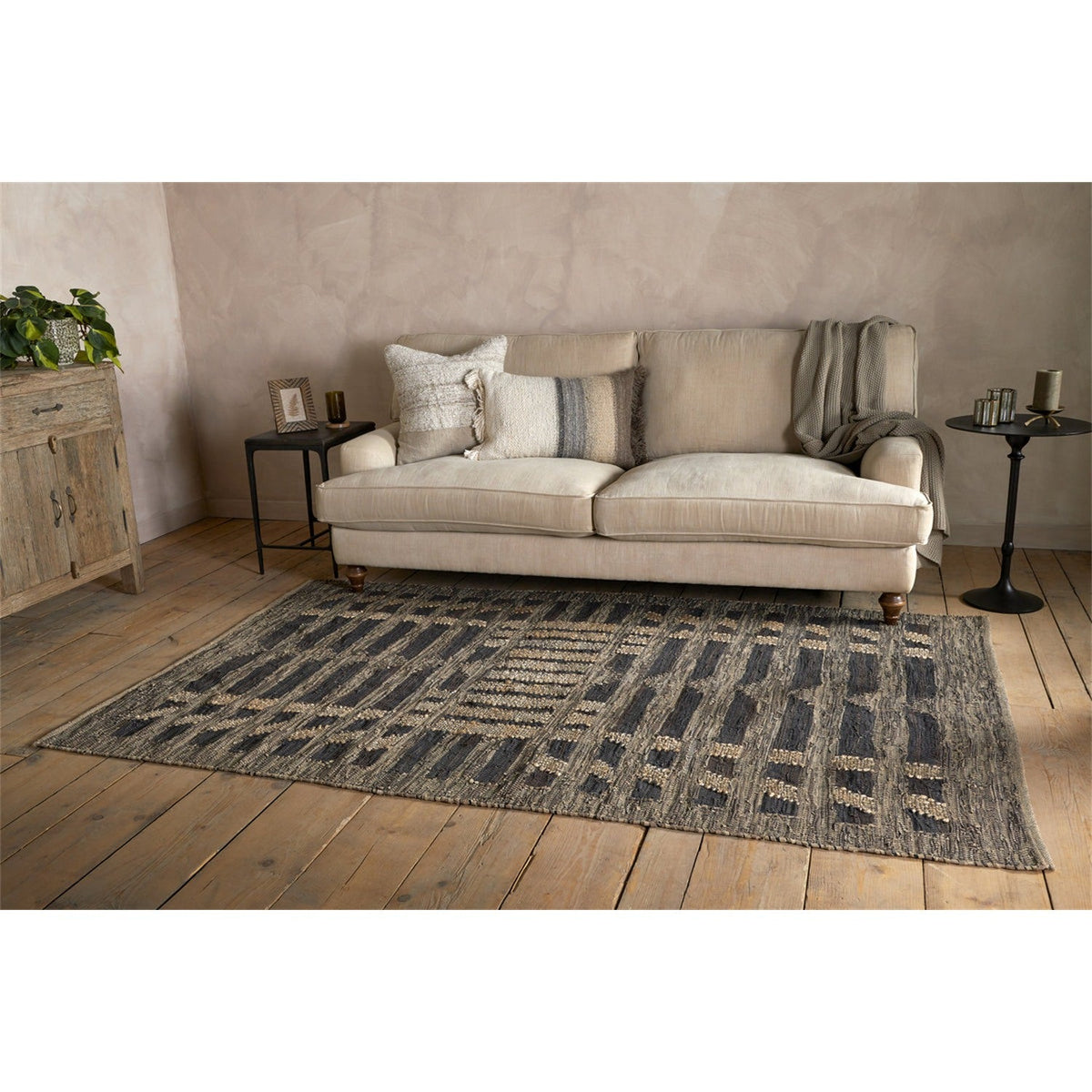 Nadiki 150 x 240cm Recycled Leather Rug - Black & Natural