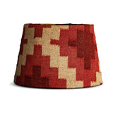 Haadu Large Jute Kilim Lampshade in rust and natural, tapered drum shape with a woven geometric terrace pattern, wool over jute, shown on a plain white background.