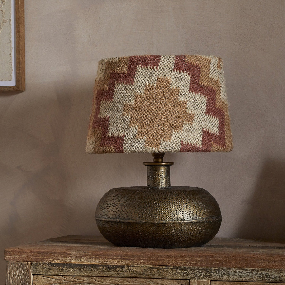 Shanto Jute Kilim Lampshade - Rust & Natural - Medium, styled view 2