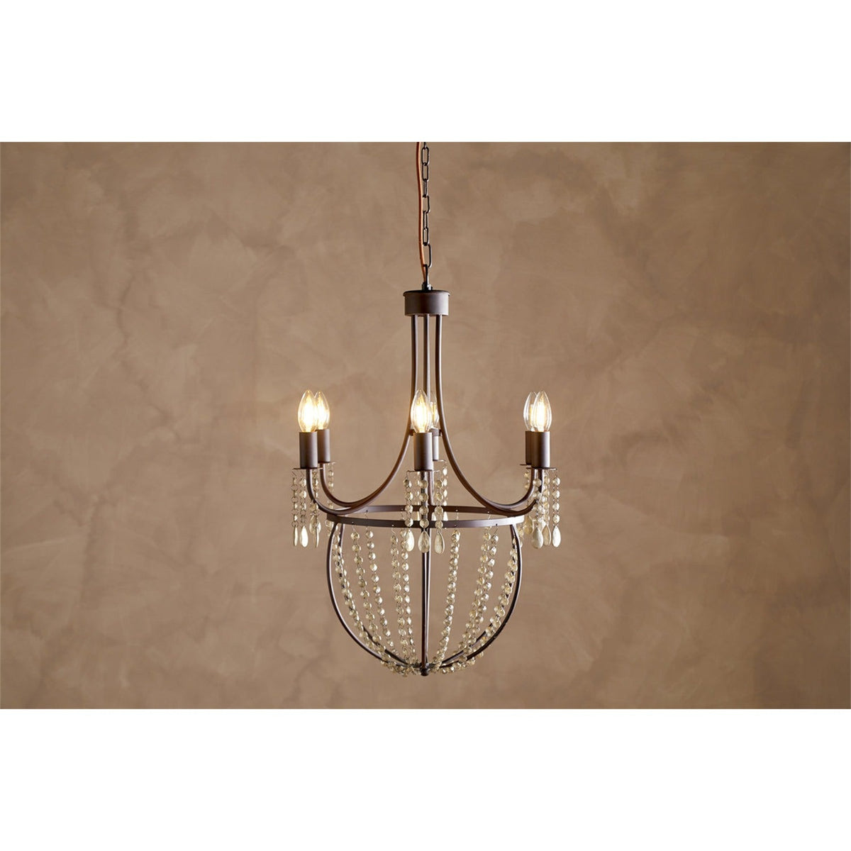 Naavia 6 Light Iron & Crystal Chandelier - Rust
