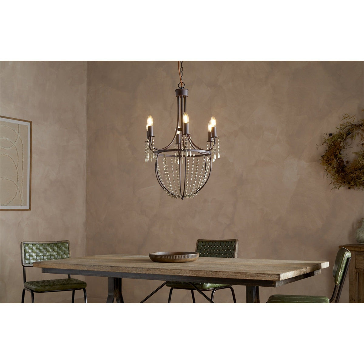 Naavia 6 Light Iron & Crystal Chandelier - Rust