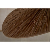 Close-up of the Essubi Raffia Organic Weave Pendant Light's natural raffia shade, showing radiating strands secured with small knots in a leaf-shaped fold.