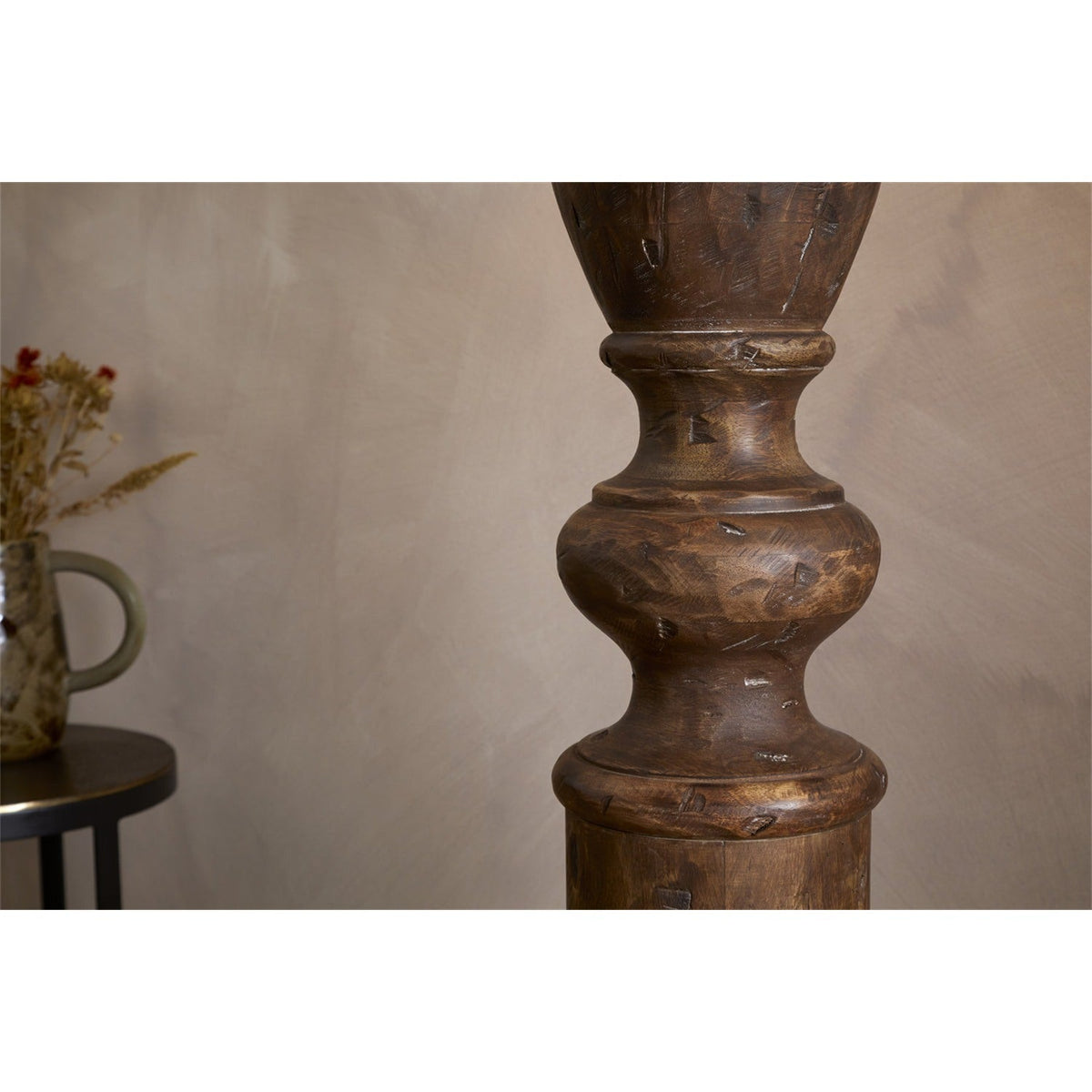 Naya Carved Wood Floor Lamp Base - Chocolate Brown