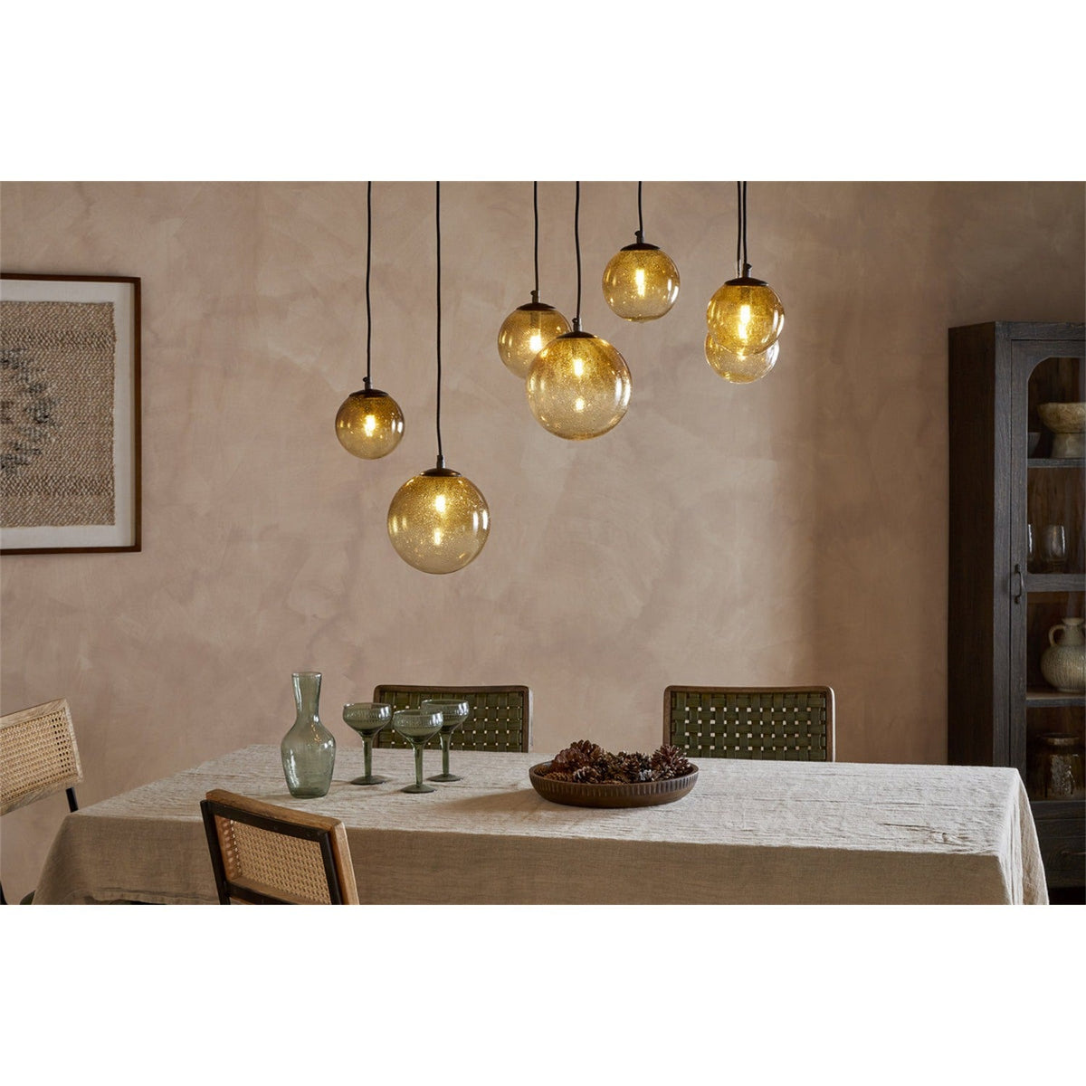 Jerami 7 Light Recycled Glass Linear Chandelier - Caramel