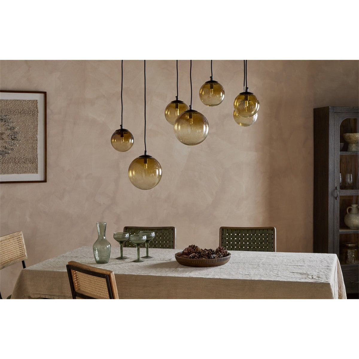 Jerami 7 Light Recycled Glass Linear Chandelier - Caramel