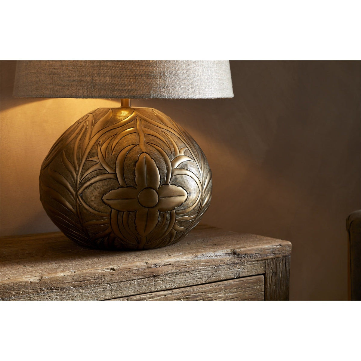Purana Etched Table Lamp Base - Brass