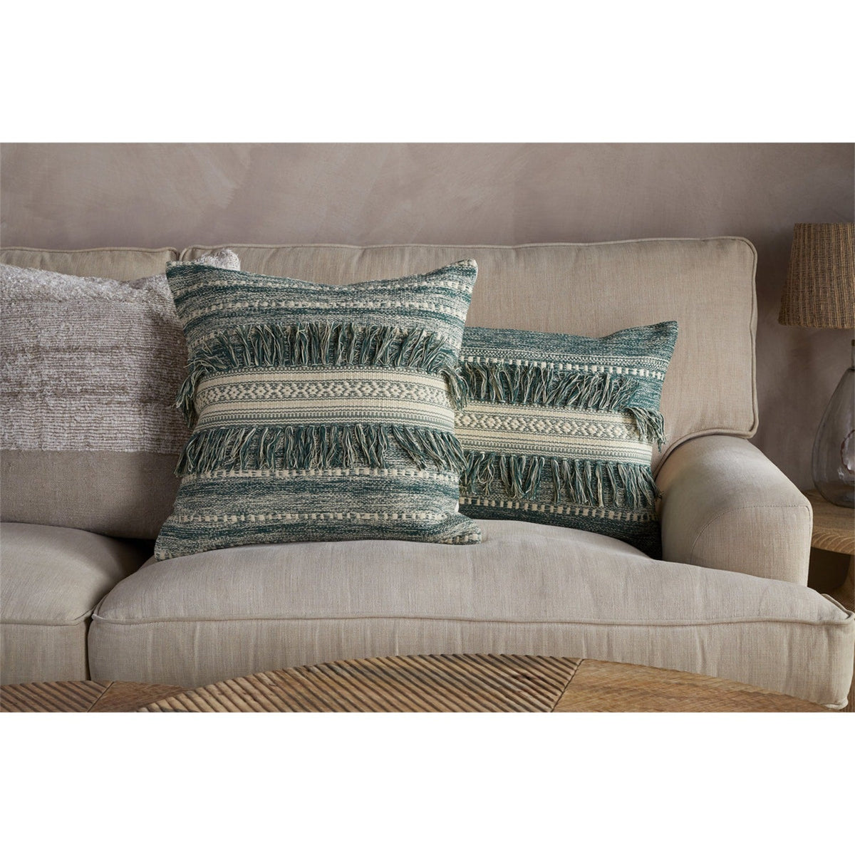 Padal 50 x 50cm Woven Fringed Cushion Cover - Green