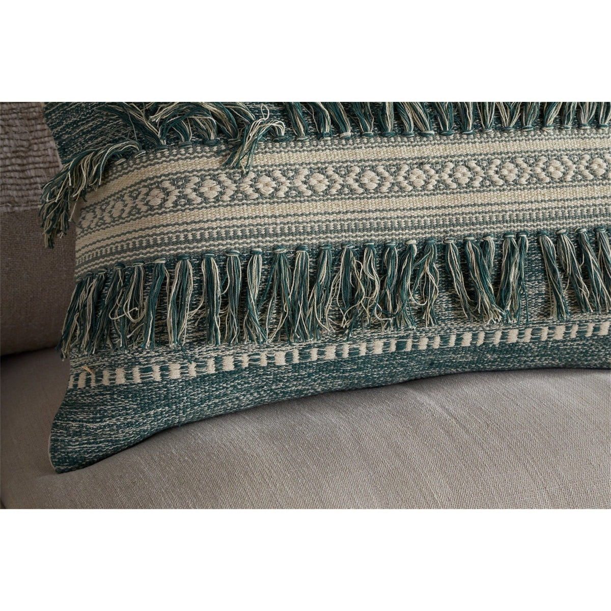 Padal 50 x 50cm Woven Fringed Cushion Cover - Green