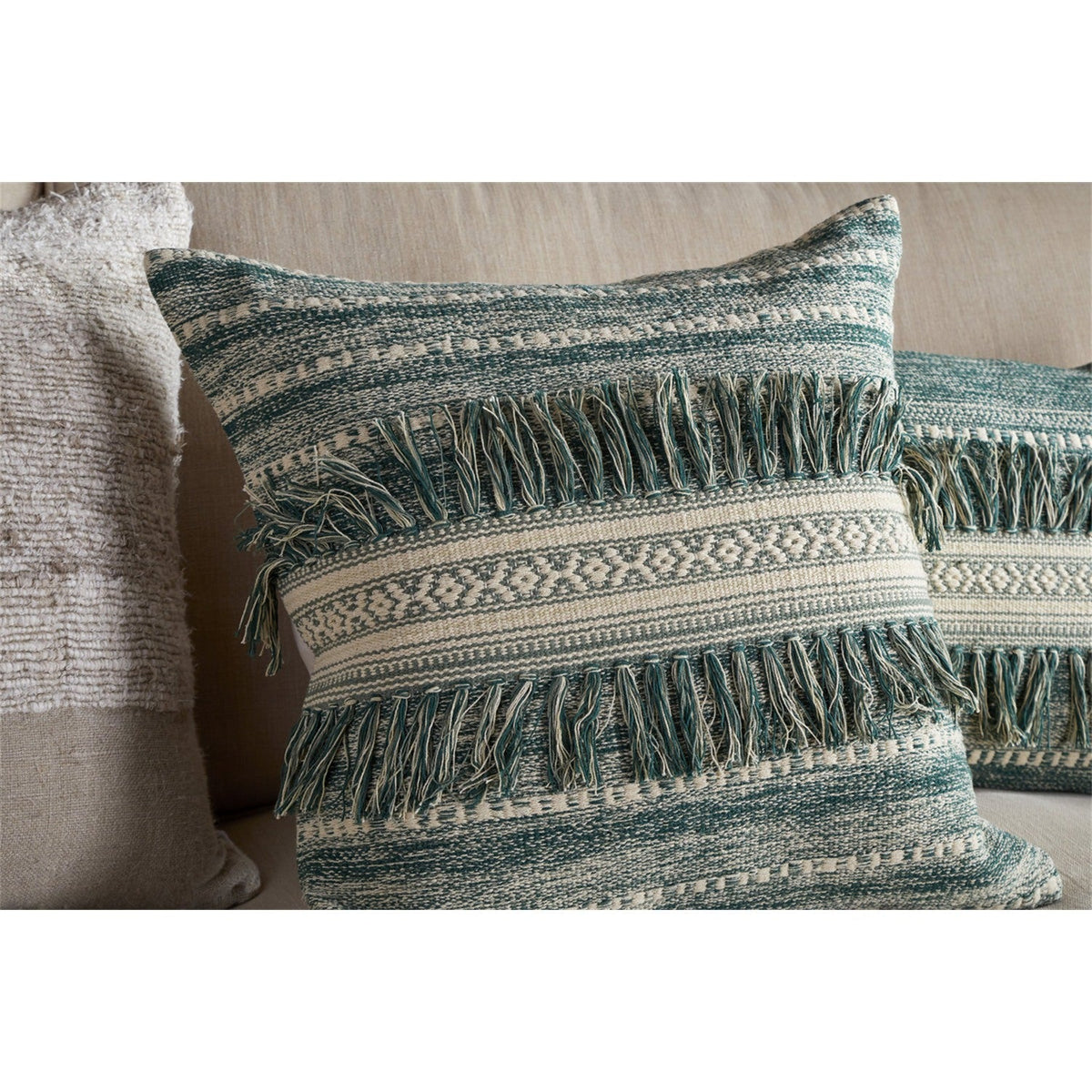 Padal 50 x 50cm Woven Fringed Cushion Cover - Green