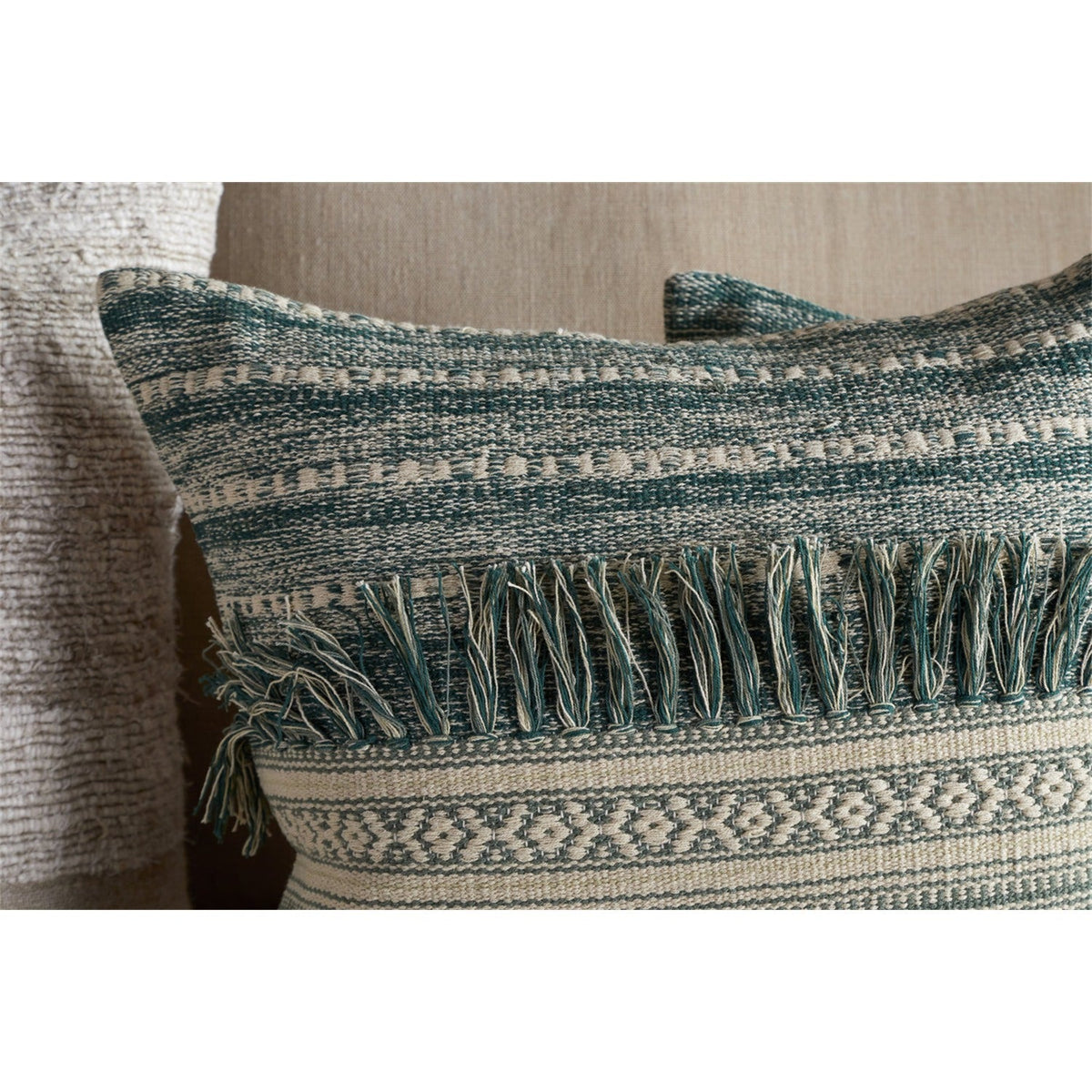Padal 50 x 50cm Woven Fringed Cushion Cover - Green