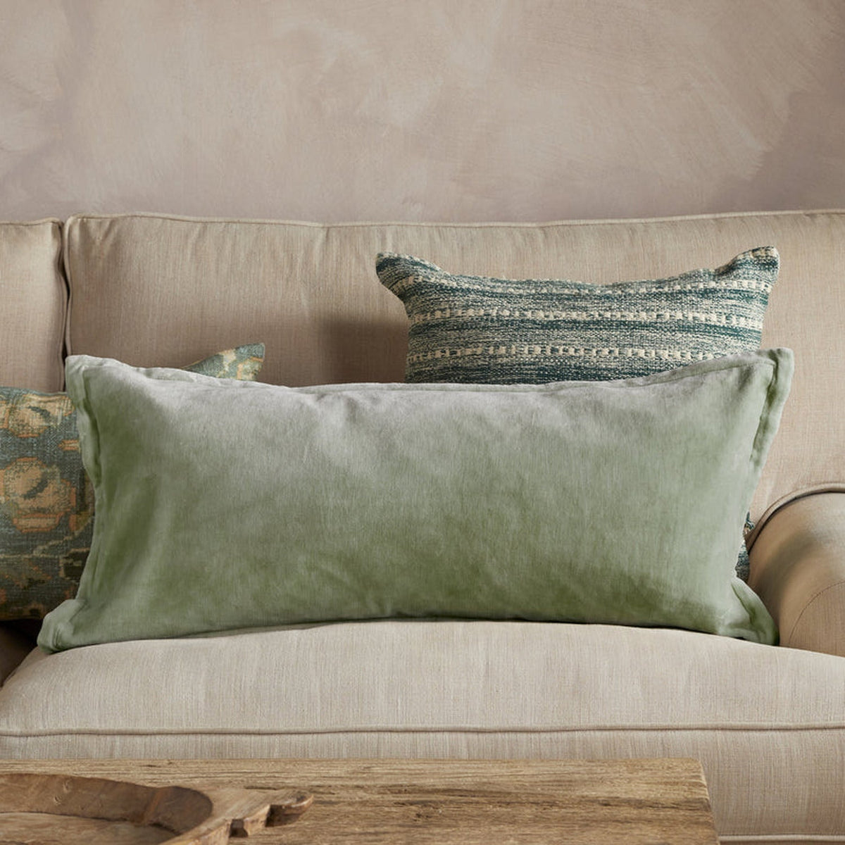 Menmai 35 x 80cm Velvet Lumbar Cushion Cover - Eucalyptus